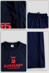 BURBARY Cotton Jersey Embroidered Logo Navy Blue Short Tracksuit